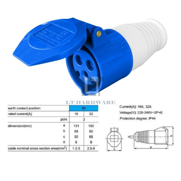 3 Pin 220V-250V Electrical Waterproof Industrial Socket Connector
