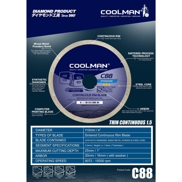 Coolman C88 Continuos Rim Blade 4" 88 Series Cutting Disc