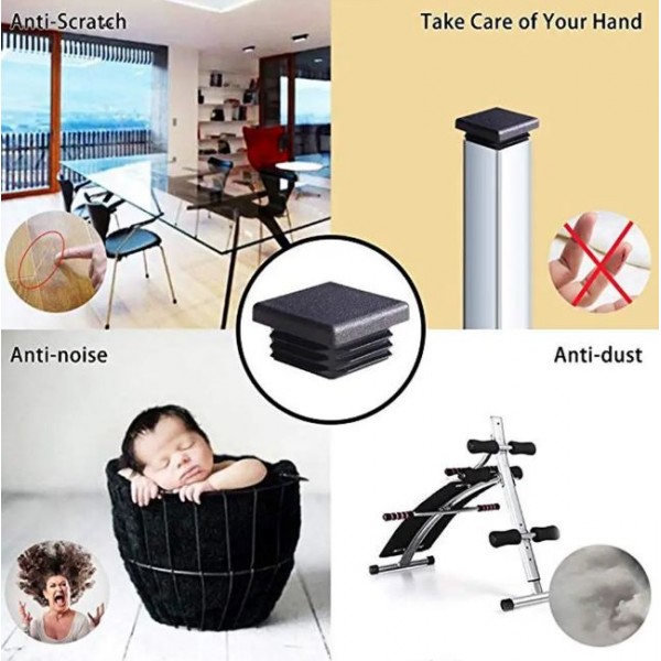 4PCS Square Plastic Plug Insert Pipe Tube Cap Tubing End Cap Fence Tube Cover Table Chair Glide Insert Finishing Plugs