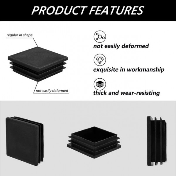 4PCS Square Plastic Plug Insert Pipe Tube Cap Tubing End Cap Fence Tube Cover Table Chair Glide Insert Finishing Plugs