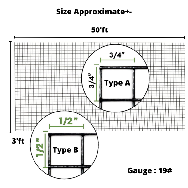 3" x 50" PVC Coated Welded Mesh 19 Gauge Wire Fencing Galvanized Welding Garden Fence Roll Square